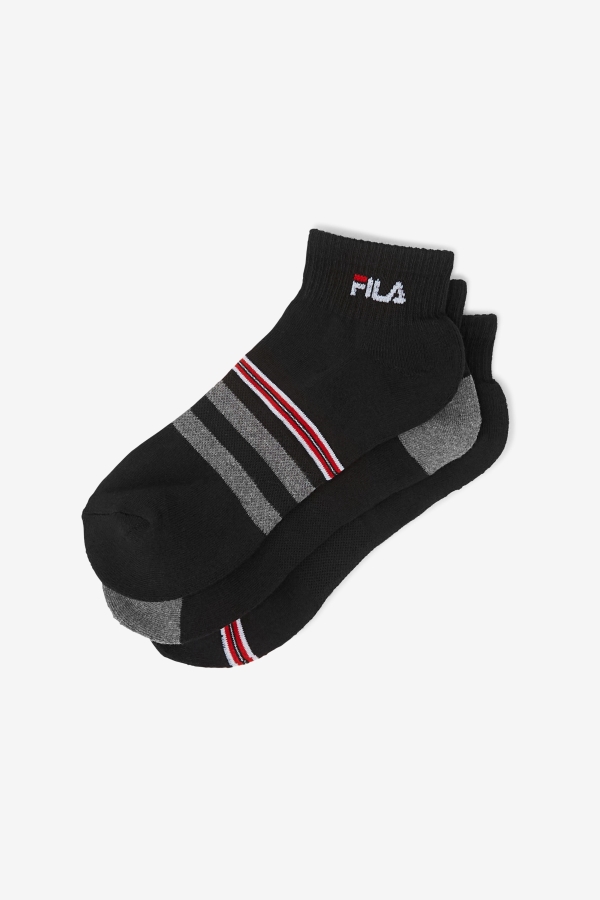 Black Men\'s Striped Quarter Sock 3-Pack Fila