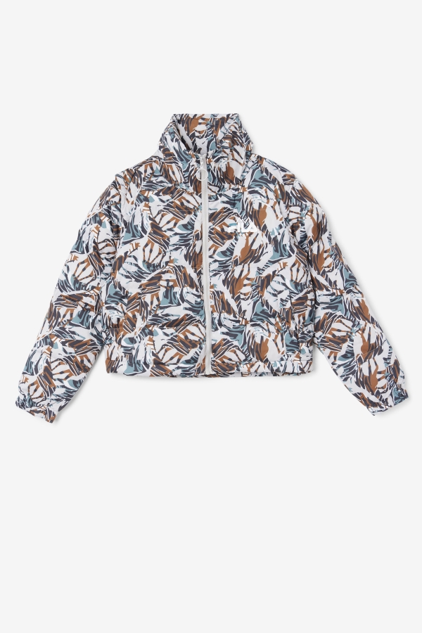 Giraffe Print Fila Loretta Snap Off Sleeve Cropped Puffer Jacket