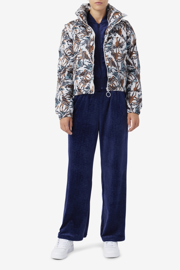 Giraffe Print Fila Loretta Snap Off Sleeve Cropped Puffer Jacket