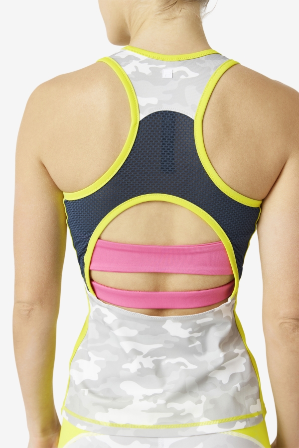 Sulphur-White-Azalea-Navy Fila Uplift Colorblock Racerback Tank