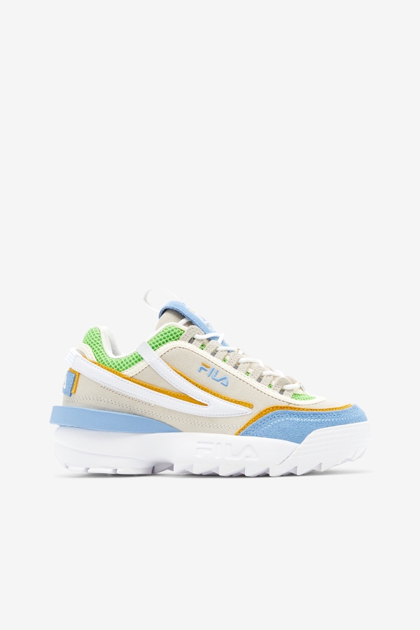 White-Dusk Blue-Jasmine Green Fila Women's Disruptor 2 EXP