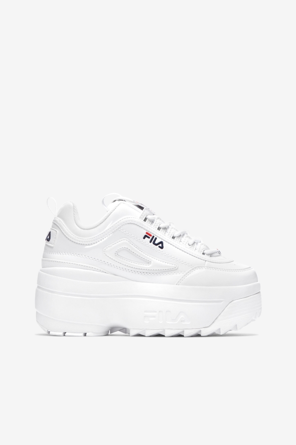 White-Navy-Red Women's Disruptor 2 Wedge Patent Fila