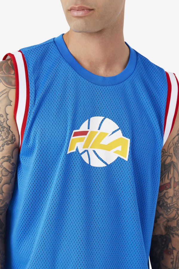 Fila Blue-White-Red-Gold Ovi Basketball Jersey